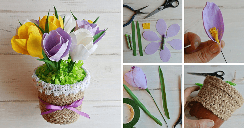 есенний букет в миниатюрном кашпо к 8 марта своими руками